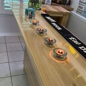 Set of 5 glass tea light holders w/tea lights